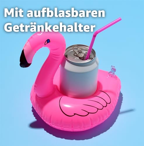 Schwimmring Flamingo aufblasbar mit Getränkehalter, 110 cm