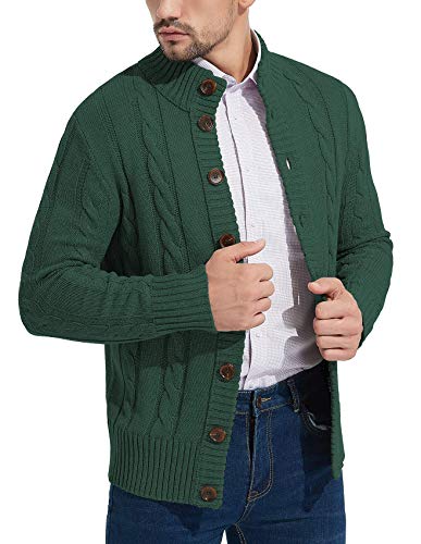 NITAGUT Mens Long Sleeve Stand Collar Cardigan Sweaters Button Down Cable Knitted Sweater3