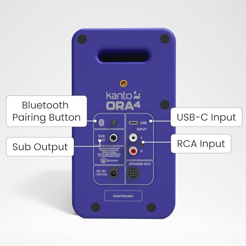 Image of Kanto ORA4 140W Powered Reference Speakers with Bluetooth 5.0 and USB-C Input | 4 inch Woofers with Deep Bass Extension | Bi-Amplified | 80 Hz Automatic Crossover | Reference Quality Sound | Pair | Purple