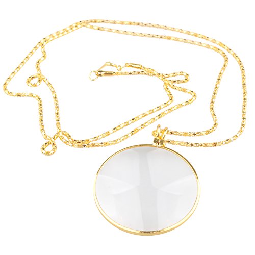 Lente di ingrandimento 5x con collana, lente per la lettura in vetro, diametro 42 mm, tascabile, portatile, monocolo di ingrandimento per libri, gioielli artigianali, hobby, colore dorato