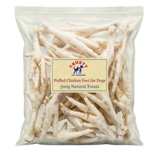 Puffed Chicken Feet for Dogs 500g | Natural Dog Treat | Hypoallergenic & Grain Free | High in Glucosamine & Calcium | Natural Chew | Chicken Feet Dog Treats for Large & Small Dog | Trusty Pet Supplies
