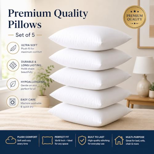 Image of JDX Hotel Microfiber Cushion (16X16 Inches Set of 5, White)