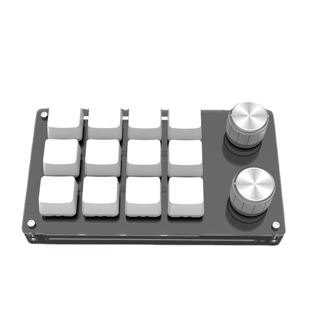 Tastiera meccanica multifunzionale da gioco a 12 tasti, mini tastiera macro con una mano con 2 manopole, tastiera a manopola, Plug and Play, per ufficio, giochi, musica, media, controllo industriale