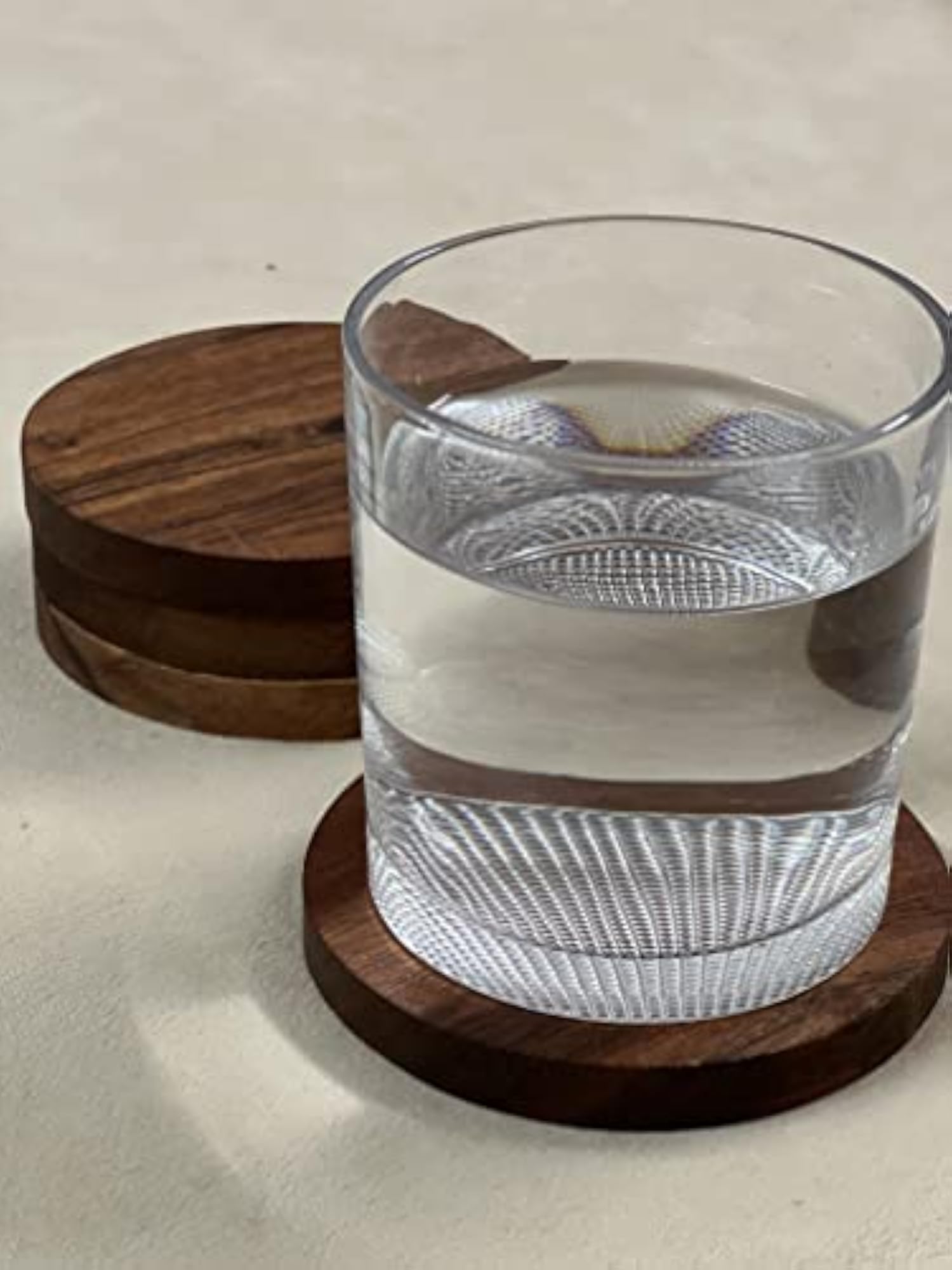 Set of 4 Solid Acacia Round Coasters, Natural Finish