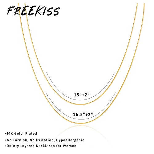 Image of Freekiss Layered Necklace Set for Women Stackable | Herringbone Snake Cuban Rope Chain, Dainty Choker, Layered Stackable, Non Tarnish, Hypoallergenic, Adjustable 14-18.5 inch