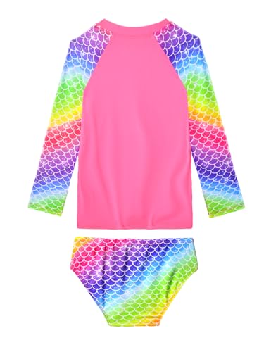 Image of Girls Swimsuit Long Sleeve Rush Guard Bathing Suit Swimwear with Bikini Bottom Sun Protection