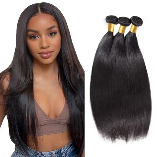 Tissage Cheveux Humains Naturels pour Soirées et Cérémonies : Lot 3 Bundles Lisses 28-32 Pouces #1B