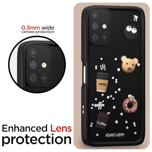 Image of Bintage Back Cover Compatible for Samsung M51 4G | Cute Fun Ball | 3D Taddy Smiley Coffee | Milk Case | Full Body Protection - Black