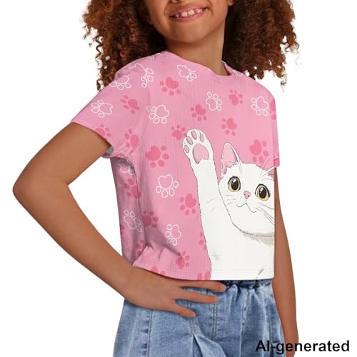 Image of Cute Crop Tops for Girls Short Sleeve Summer T Shirts Fashion Graphic Tees Crew Neck Pullover Tee 5-14 Years
