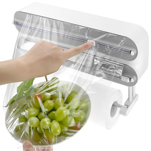 QWORK® Distributeur Papier Aluminium et Film Alimentaire, 3 en 1 Distributeur de Film Alimentaire Mural, Porte-Rouleau de Cuisine, pour Cuisine et Restaurant