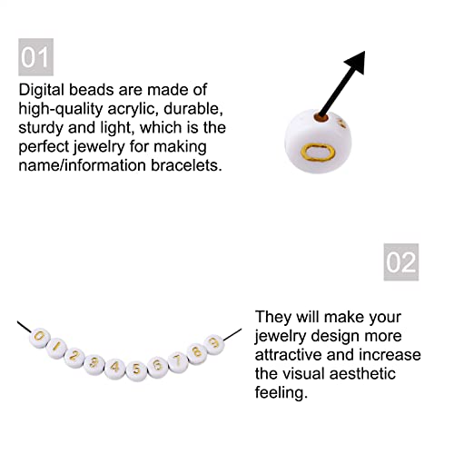Cheriswelry 340pcs White Gold Acrylic Number 0-9 Beads 7mm Flat Round Disc Coin Number Spacer Beads for Anniversaries Message Bracelet Necklace Jewellery Making - Image 4