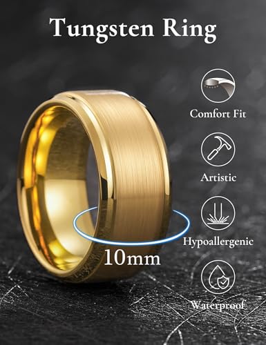 Image of King Will Tungsten Carbide Wedding Band for Men Women-4 /6 /8mm Width 14K Gold Plated Tungsten Wedding Ring Matte Brushed & High Polished Style Comfort Fit Wedding Band Size 6-14