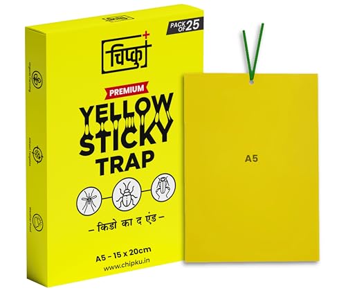 Image of Chipku A5 PVC Yellow Sticky Trap Pack of 25 for Insects | Powerful Eco Fly Glue Trap for White Fly, Aphids & Thrips | Chemical-Free Agriculture & Garden Pest Control