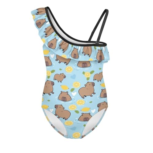 Image of Girls One Piece Swimsuit Ruffled Halter Bathing Suit with Adjustable Strap Beach Sport Swimwear for 3-14 Years