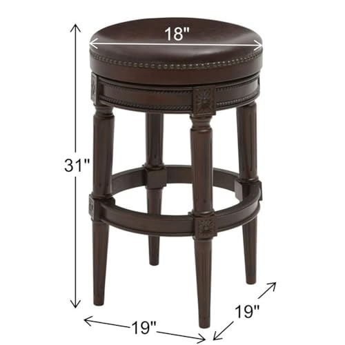 Butaco de altura para bar Chapman de New Ridge Home Goods, madera con acabado en nogal desgastado, asiento giratorio de cuero sintético, altura 31 pulgadas miniatura 3