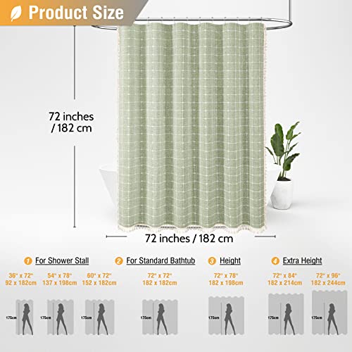 Bttn Boho Farmhouse Shower Curtain, Linen Rustic Heavy Duty Fabric Shower Curtain Set With Tassel, Water Repellent, Bohemian Vintage Country Thick Cloth Shower Curtains For Bathroom thumb #5