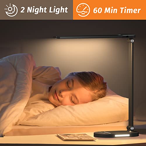 Led Desk Lamps For Home Office, Dual Swing Arm Desk Light, Dimmable Desk Lamp With Usb Charging Port, Office Lamp With Night Light, 1H Timer, 5 Color Modes 5 Brightness Levels, Eye-Caring Table Lamp #TOP4