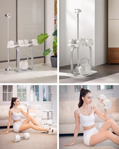 Image of BYZOOM FITNESS Adjustable Dumbbell Set 12.5lb Pair - 5-in-1 Compact Free Weights for Home Gym, Patented Easy-Adjust Design, Sleek Aesthetic for Strength Training & Workouts, Off White