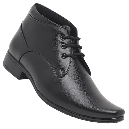 Image of Zixer Artificial Leather Mens Formal Shoes || Office High Top Formal Shoes Men || Cozy Black Formal Shoes for Men Ankle Bike Riding Chelsea Boots For men (Black)