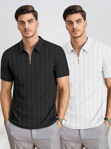 Image of MiraMichi Men's Polycotton Short Sleeve Casual Polo Collar T-Shirt - Lightweight Breathable Classic Polo for Everyday Comfort & Style