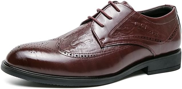 New Dress Oxford Shoes For Men Lace Up Round Toe Brogue Embossed Wing tip Faux Leather Derby Shoes Rubber Sole Low Top Block Heel Non Slip Prom