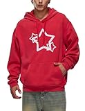 Iwing Womens Mens Oversized Graphic Hoodies Star Y2k Sweatshirts Cute Acid Wash Hoodie Heavyweight Fleece Cotton Sweatshirt Unisex Couples Fall Winter Streetwear 2025 Red