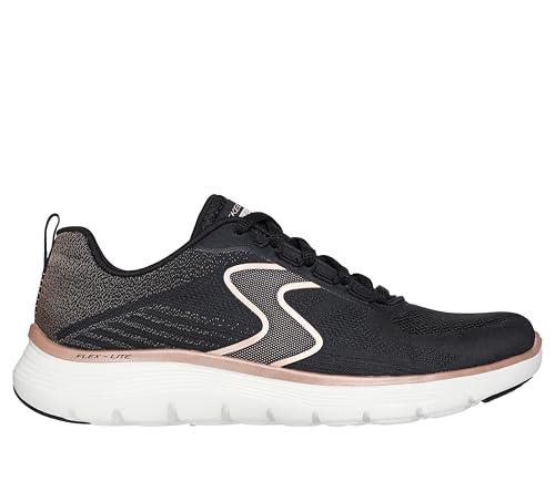 Skechers Damen Flex Appeal 5.0 Luxe Glow Sneaker, Black Mesh/Rose Gold Trim, 37.5 EU