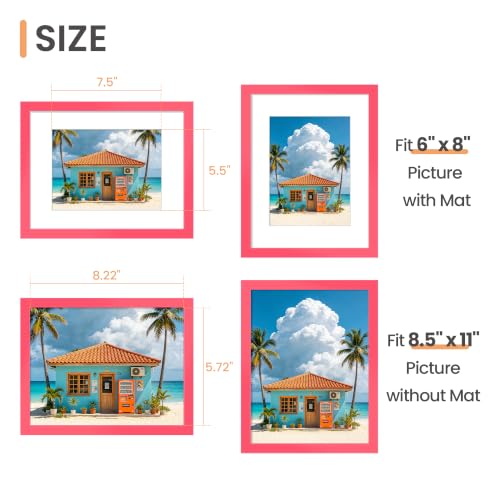 Image of upsimples 8.5 By 11 Picture Frame, Display Pictures 6x8 with Mat or 8.5 x 11 Without, Wall Hanging Photo Frames, Hot Pink, 1 Pack