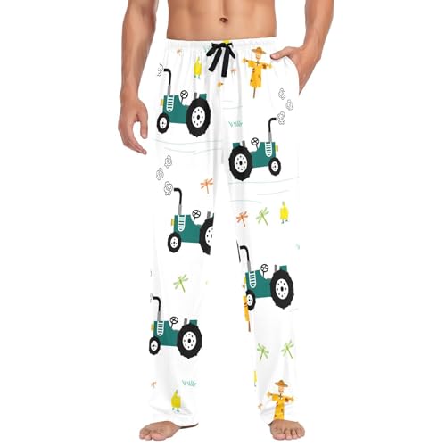 Farm Pattern Mens Pajama Pants Mens Pj Pants Comfy Cotton Pj Long Pant for Men with Pockets Size S-XXL