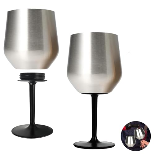 Wine Tumbler with Detachable Stem & Stemless, 14oz/420ml Stainless Steel Wine Glass, Insulated Tumbler Portable, Unbreakable Shatterproof Metal Red Wine Glasses for Outdoor, Travel, Camping, Pool