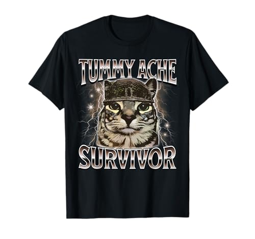 Tummy Ache Survivor Cat Meme Funny Saying Cats Animals...