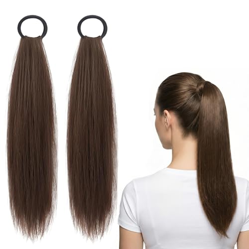 Extensiones de cabello humano con coleta, extensiones de pelo humano, 2 unidades, color marrón claro