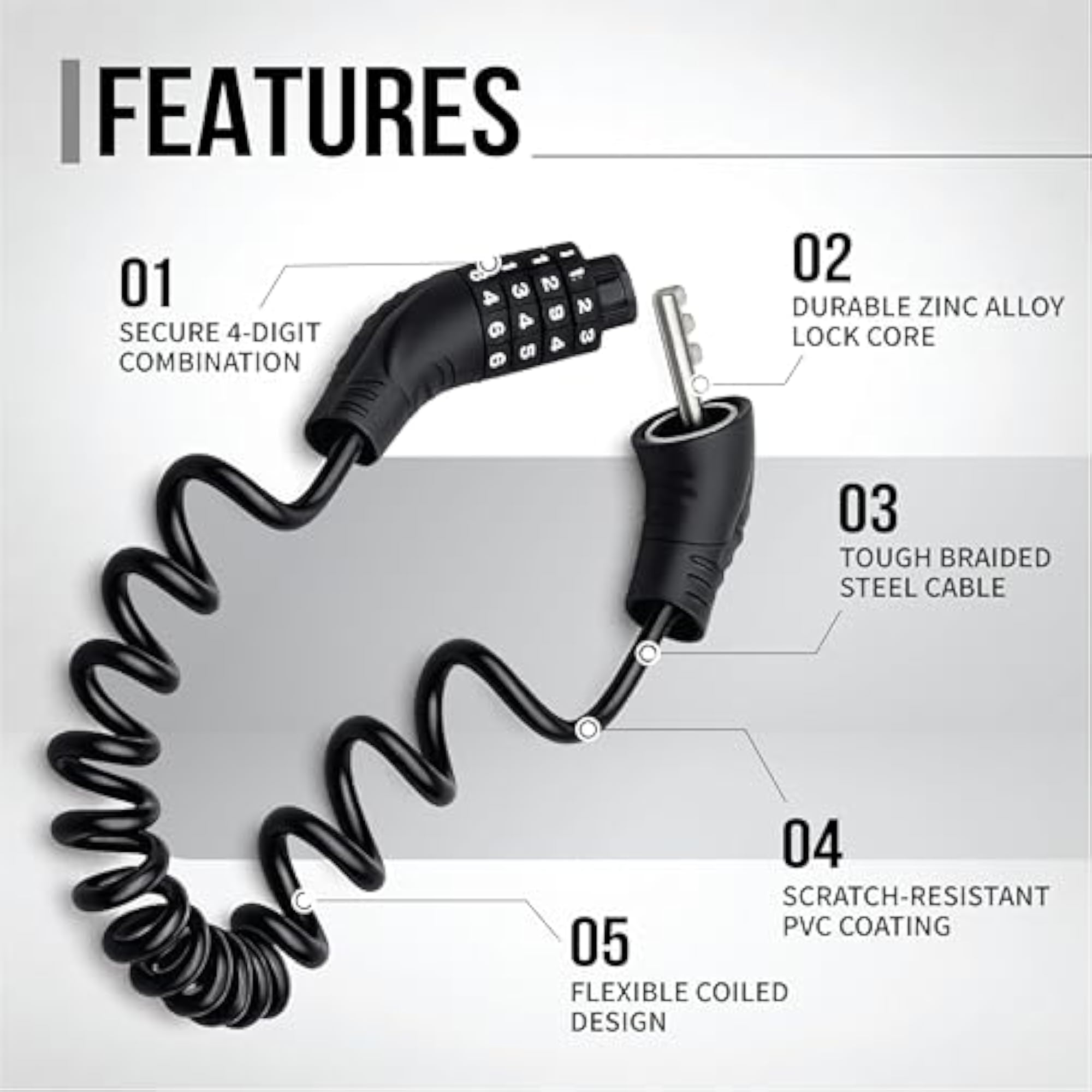 4-Digit Anti-Theft Cable Lock for Bicycle & Helmet