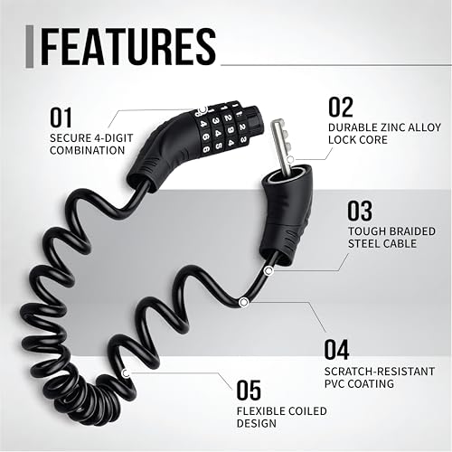 Image of Robustt 4-Digit Anti-Theft Cable Lock for Bicycle & Helmet | Resettable Cycle Number Lock | Cut-Resistant Braided Steel Bicycle Lock | PVC Coated Cable | Extends 1M | Keyless Combination Lock