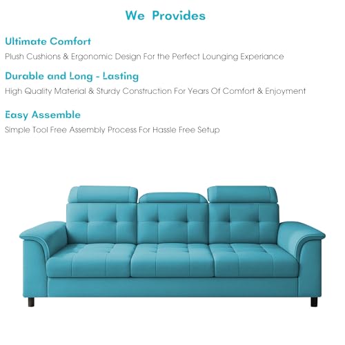 Image of Casaliving Ella 3 Seater Sofa Set for Living Room (Turquise Colour Fabric) Premium Fabric Sofa