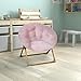 Flash Furniture Gwen Kids Cozy Mini Folding Saucer Chair - Blush Faux Fur Moon Chair - Soft Gold Metal Frame - 23