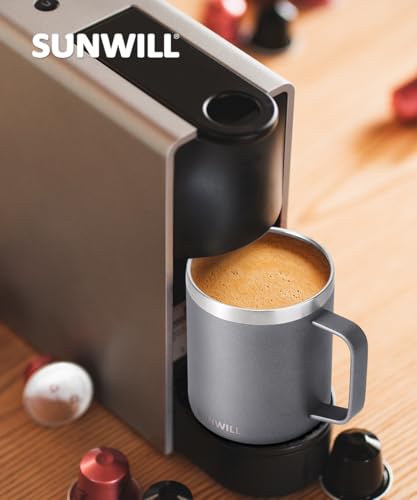 Image of SUNWILL Coffee Mug with Handle, 14oz Insulated Stainless Steel Coffee Travel Mug, Double Wall Vacuum Reusable Coffee Cup with Lid, Cool Grey