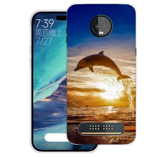 WUACYEAMING Carcasa para Móvil Compatible con Motorola Moto Z3 Play Ultrafina Delgado Cover Transparente TPU Silicona Antigolpes Anti-arañazos Bumper Caso para Case-(Delfines)