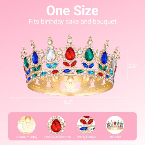 Crown for Women, Queen Crown Tiara for Princess Party (Gold Multicolor)