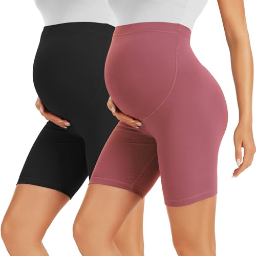 VALANDY Creamlush Maternity Shorts Over The Belly- 5" Pregnancy Biker Shorts Lounge Yoga Pants (S-XL)