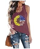 Sunflower Tank Women Funny Sunflower Graphic Sleeveless Shirts Summer Athletic Causal Beach Holiday Tee Hiking Top,Purple L