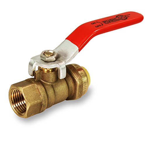Everflow Supplies Pushlock UPBVF12 1/2 Inch Push X Female Ball Valve for Push-Fit Valve, Full Port Ball Valve Design w/Single Lever Heavy Duty Rust Resistant Handle, Forged Brass Construction