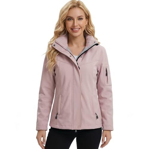 chiguomaoyi Chaquetas impermeables mujer Impermeable con capucha Chaqueta softshell Abrigo funcional informal (Rosa,XL)