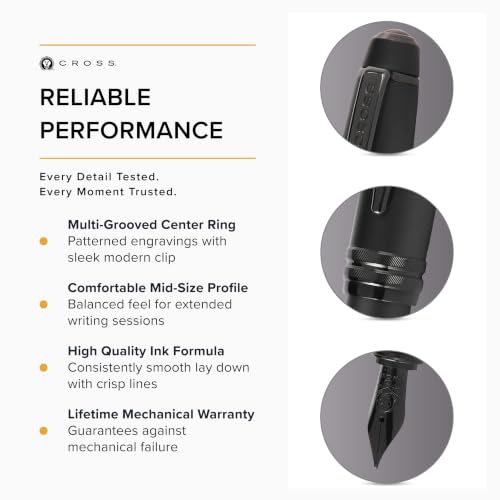 Image of Cross Bailey Matte Black Refillable Fountain Pen - Medium Point, Black Ink, Smooth Writing, Presented in a Premium Gift Box