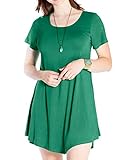 JollieLovin Women's Tunic Top Casual Short Sleeve Swing Loose T-Shirt Dress (Deep Green, 3X)