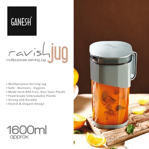 GANESH Plastic Ravish Jug with Lid to Serve Ice Tea, Juice, Cocktail, Mocktail, Beverages, for Dining Table-Color May Vary,1600 ml (Image - 5)