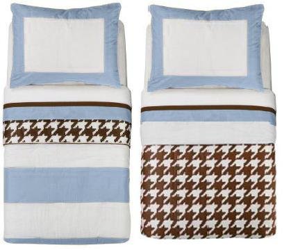 Bacati - Metro Blue/White/Chocolate 4 Piece Toddler Bedding Set