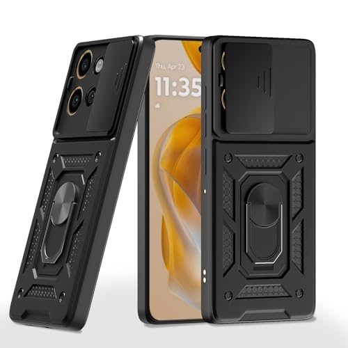 Image of Pikkme D10 Tough Armor Bumper Case | 360 Protection Case | Sliding Camera Shield Cover & Ring Holder Stand Back Cover for Motorola Moto Edge 60 Neo 5G / Edge 50 Neo 5G (Black)