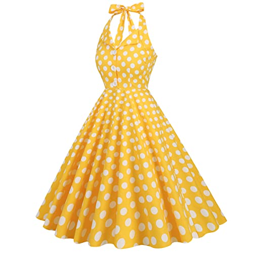 Image of 1950s Dresses for Women Vintage Retro Cocktail Party Swing Dresses Halter Floral Rockabilly 50s Polka Dot Pin up Dress