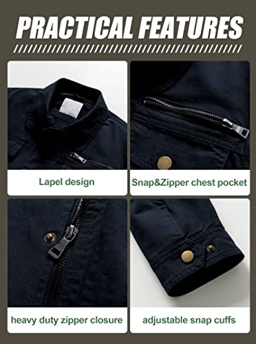 Pursky Men'S Cotton Military Jacket Lightweight Casual Field Army Outerwear Spring Fall Coat With Detachable Hood Navy Xl thumb #3